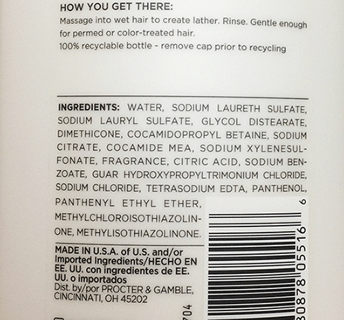 P&amp;G SHAMPOO INGREDIENTS LIST